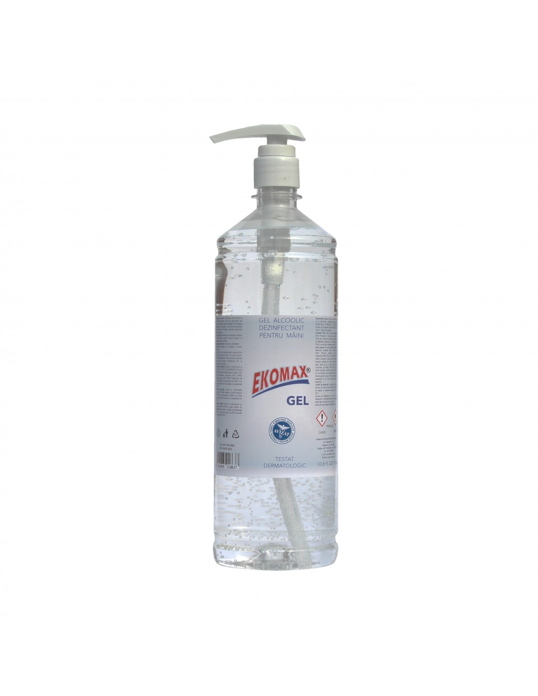 Ekomax Gel alcoolic dezinfectant pentru maini PET 1 litru cu pompita Ekomax Gel alcoolic dezinfectant pentru maini PET 1 litru cu pompita