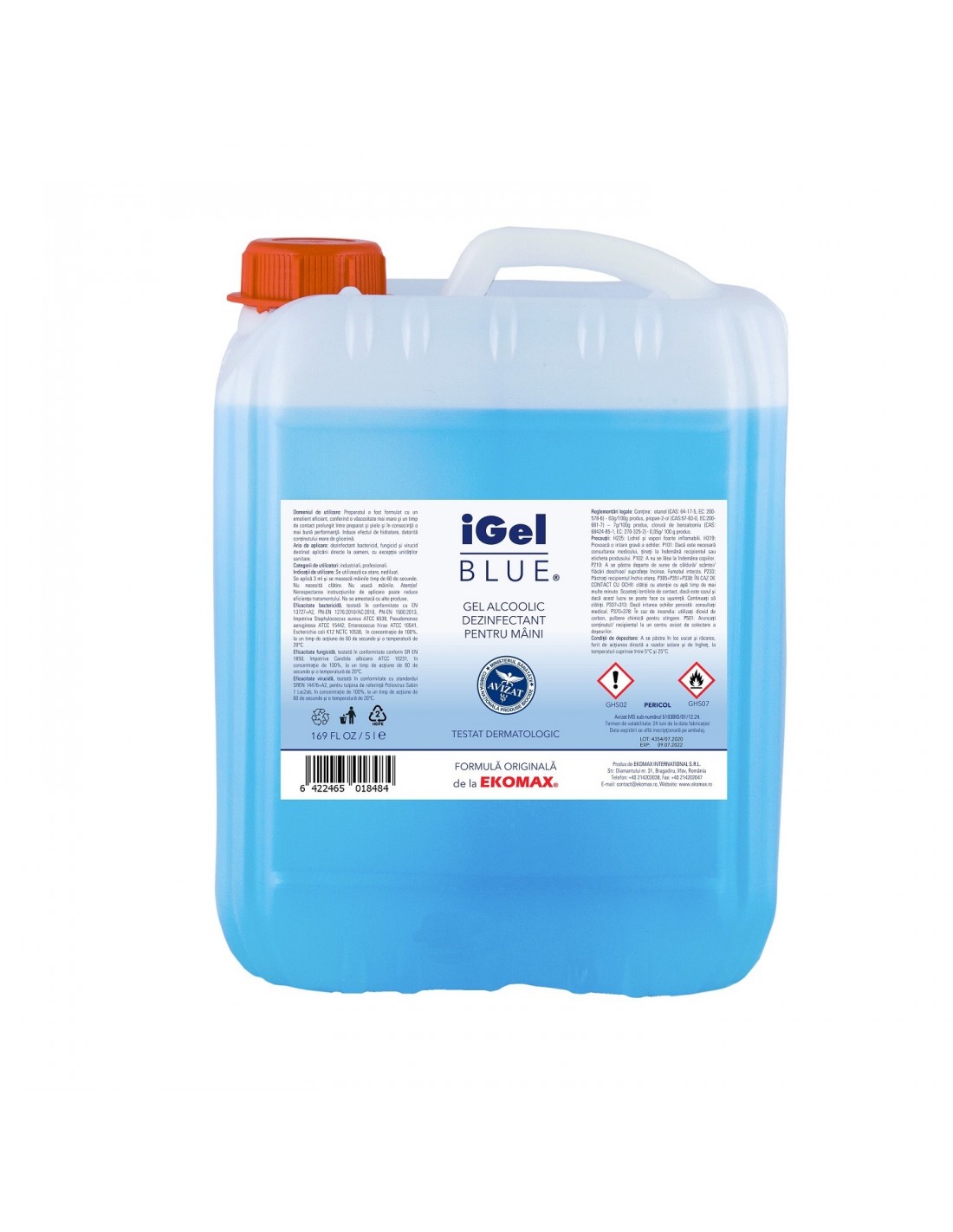 iGel Blue Gel alcoolic dezinfectant pentru maini canistra 5 litri iGel Blue Gel alcoolic dezinfectant pentru maini canistra 5 litri