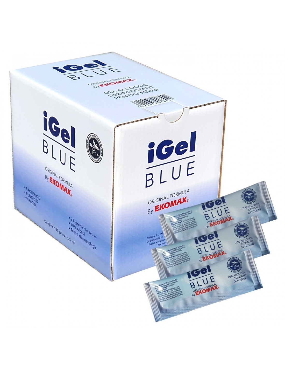 iGel Blue Gel alcoolic dezinfectant pentru maini plic 5 ml x 180 buc iGel Blue Gel alcoolic dezinfectant pentru maini plic 5 ml x 180 buc