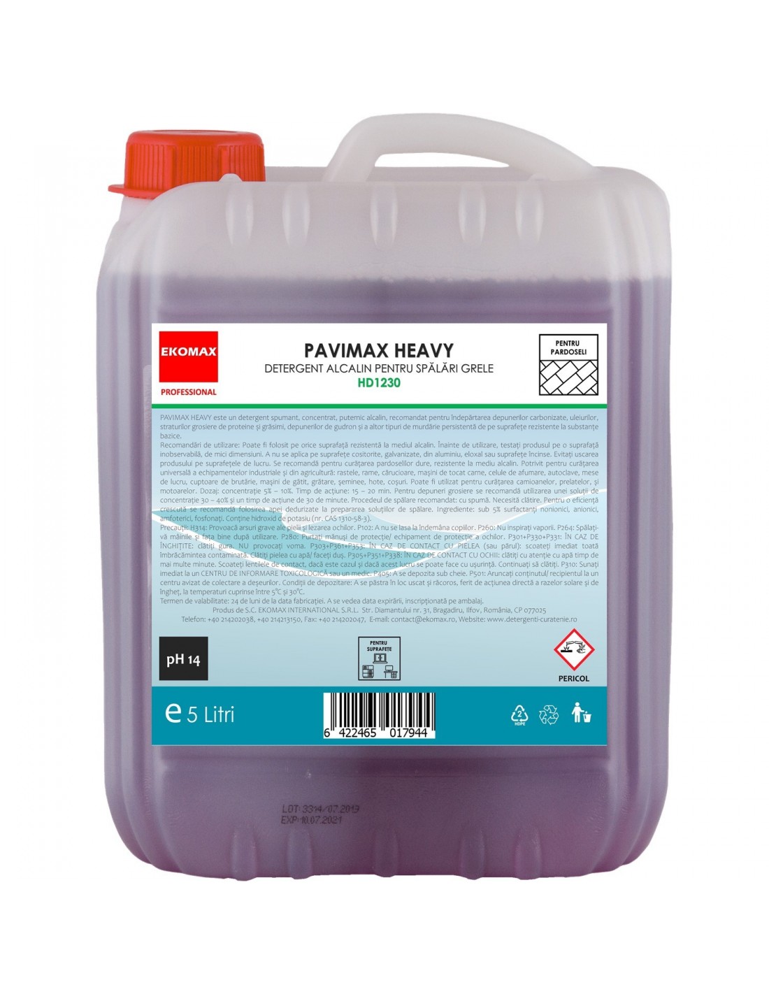 Pavimax Heavy detergent alcalin spalari grele canistra 5 litri Pavimax Heavy detergent alcalin spalari grele canistra 5 litri