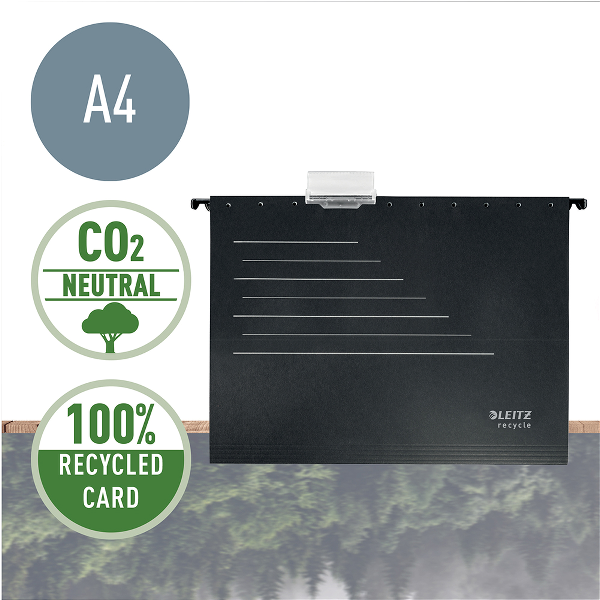Dosar suspendabil Leitz Alpha Recycle, carton reciclat, A4, negru Dosar suspendabil Leitz Alpha Recycle, carton reciclat, A4, negru