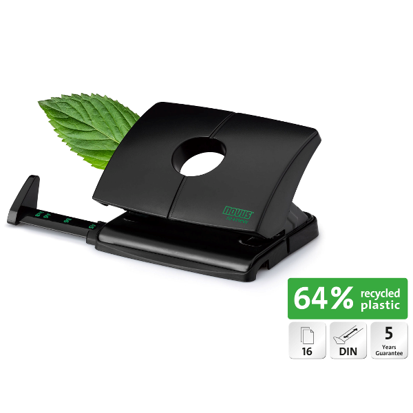 Perforator Novus B216 re+new, 16 coli, negru, 64% pp reciclat Perforator Novus B216 re+new, 16 coli, negru, 64% pp reciclat