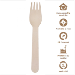 Furculite din lemn, biodegradabile, 16 cm, 100 bucati/set