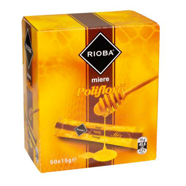 Miere poliflora Rioba, 15 g, 50 bucati/cutie Miere poliflora Rioba, 15 g, 50 bucati/cutie