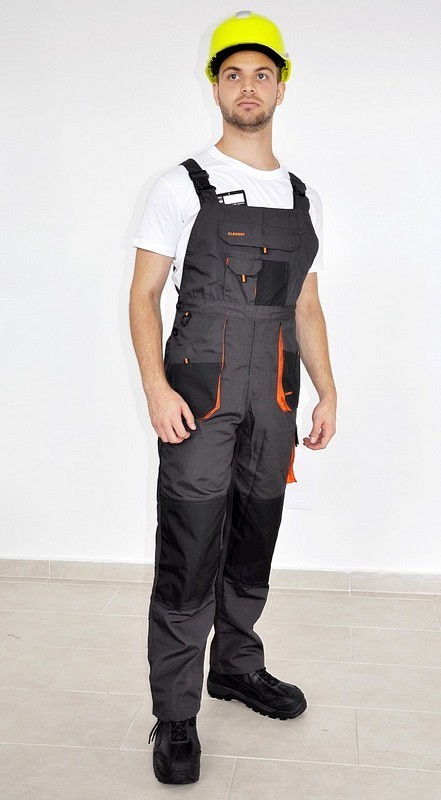 Pantaloni cu pieptar CLASSIC Gri/Portocaliu Pantaloni cu pieptar CLASSIC Gri/Portocaliu