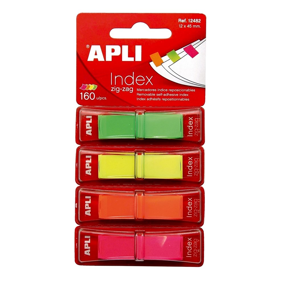 Index Apli ,autoadeziv zig-zag, 12 x 45 mm, 4 culori mate (rosu, galben, verde, albastru) Index Apli ,autoadeziv zig-zag, 12 x 45 mm, 4 culori mate (rosu, galben, verde, albastru)