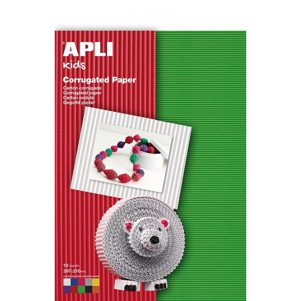 Carton ondulat APLI, A4, culori asortate, 10 coli/set Carton ondulat APLI, A4, culori asortate, 10 coli/set