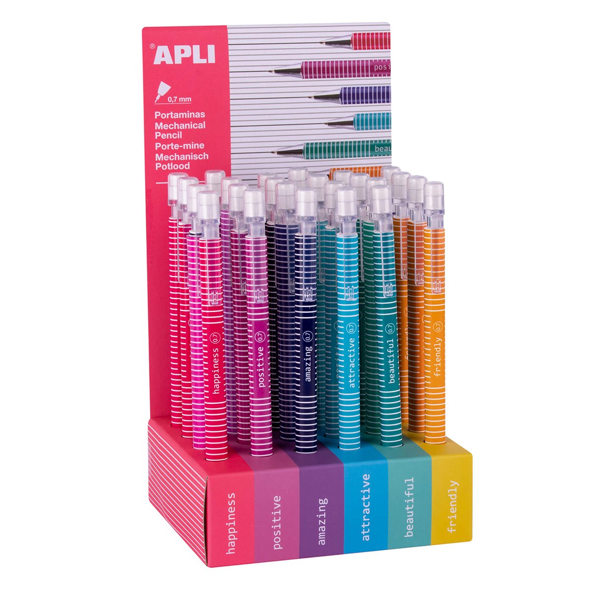 Display creioane mecanice Apli, 0.7 mm, 24 bucati/set Display creioane mecanice Apli, 0.7 mm, 24 bucati/set