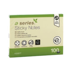 Notite adezive, A-Series, 100 x 75 mm, galben, 100 file