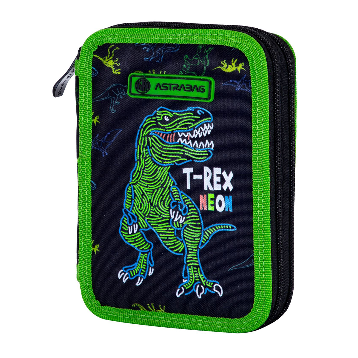 Penar scolar Astra, 2 compartimente, echipat, colectia T-Rex Neon Penar scolar Astra, 2 compartimente, echipat, colectia T-Rex Neon
