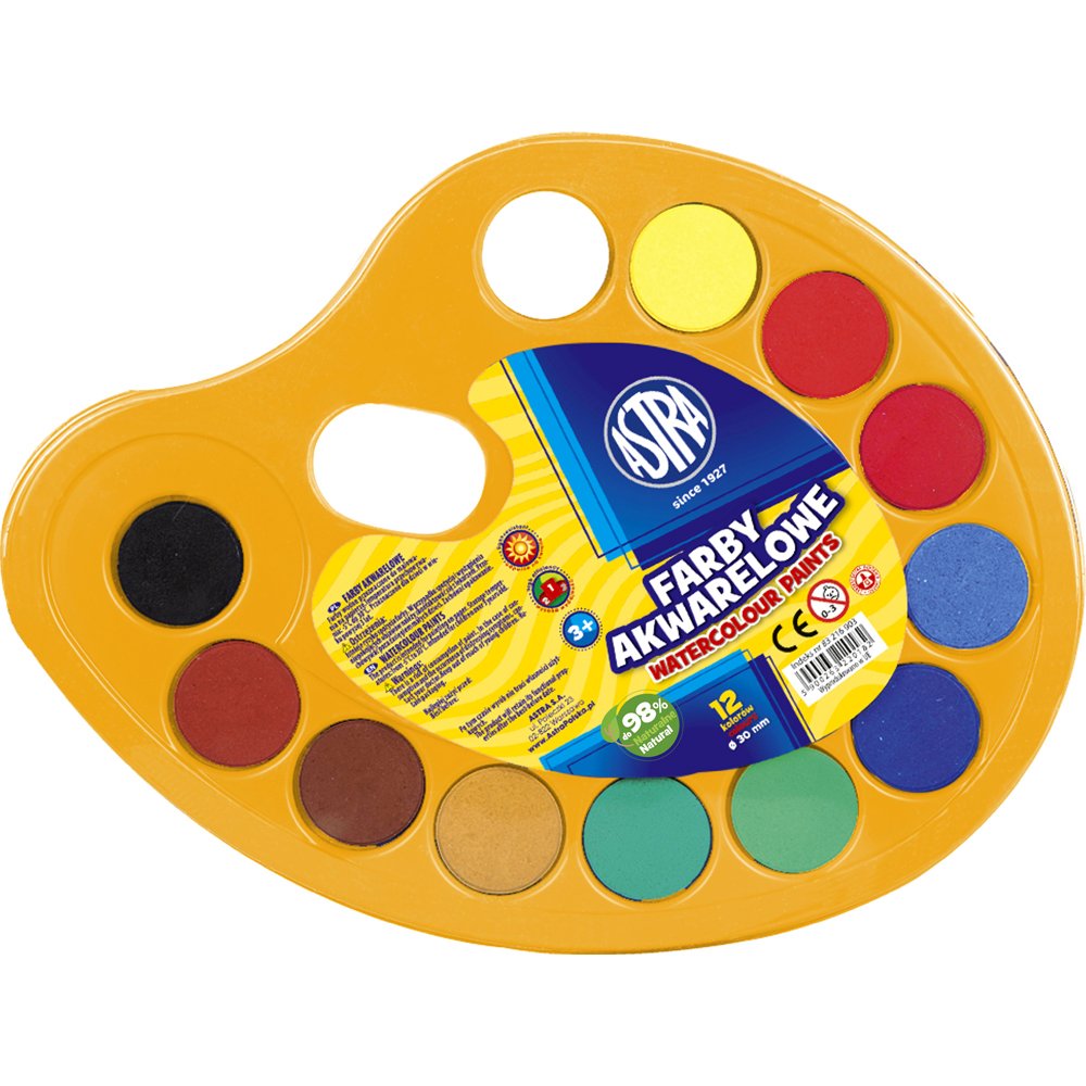 Acuarele Astra cu paleta, diametru pastila 30 mm, 12 culori Acuarele Astra cu paleta, diametru pastila 30 mm, 12 culori