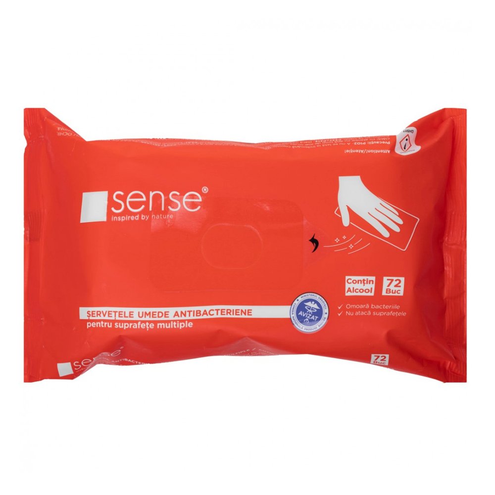 Servetele umede dezinfectante pentru suprafete, Sense, 72 bucati/pachet Servetele umede dezinfectante pentru suprafete, Sense, 72 bucati/pachet