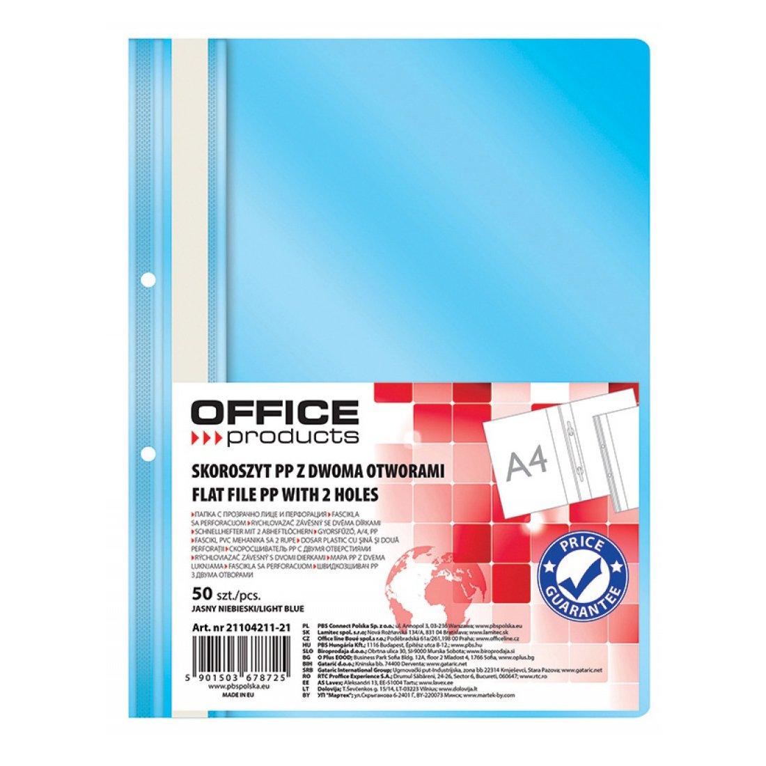 Dosar cu sina si 2 perforatii Office Products, A4, plastic, 50 bucati/set, albastru Dosar cu sina si 2 perforatii Office Products, A4, plastic, 50 bucati/set, albastru