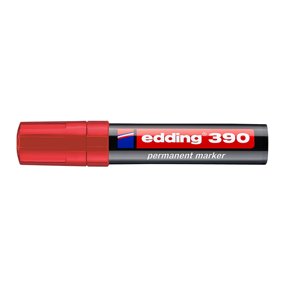 Marker permanent Edding 390, corp plastic, varf retezat 4-12 mm, rosu Marker permanent Edding 390, corp plastic, varf retezat 4-12 mm, rosu