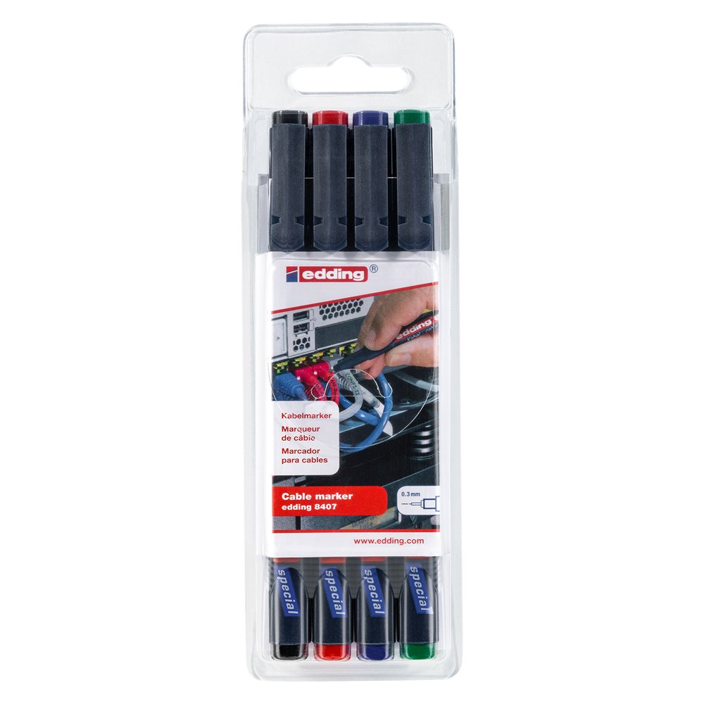 Marker Edding 8407 pentru cabluri vf 0.3mm 4 bucati/set, rezistent, marcare extrafina, cerneala permanenta Marker Edding 8407 pentru cabluri vf 0.3mm 4 bucati/set, rezistent, marcare extrafina, cerneala permanenta