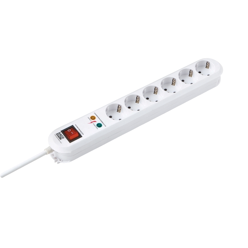 Prelungitor cu protectie la supratensiune Bachmann SMART, 6 prize, protectie copii, intrerupator, 1.5 m, alb Prelungitor cu protectie la supratensiune Bachmann SMART, 6 prize, protectie copii, intrerupator, 1.5 m, alb