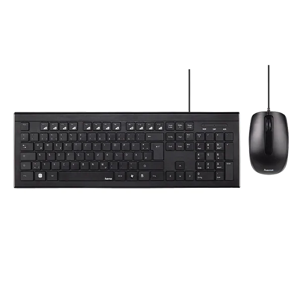 Kit tastatura si mouse cu fir HAMA Cortino, USB, Layout RO, negru Kit tastatura si mouse cu fir HAMA Cortino, USB, Layout RO, negru