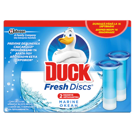 Rezerve odorizant gel pentru vasul toaletei Duck Fresh Discs Marine, 12 discuri/set Rezerve odorizant gel pentru vasul toaletei Duck Fresh Discs Marine, 12 discuri/set
