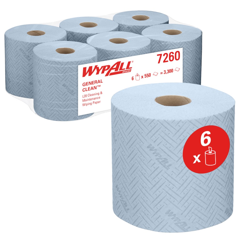 Lavete in rola Kimberly-Clark Wypall L20, derulare centrala, 2 straturi, 6 role/bax, albastre Lavete in rola Kimberly-Clark Wypall L20, derulare centrala, 2 straturi, 6 role/bax, albastre