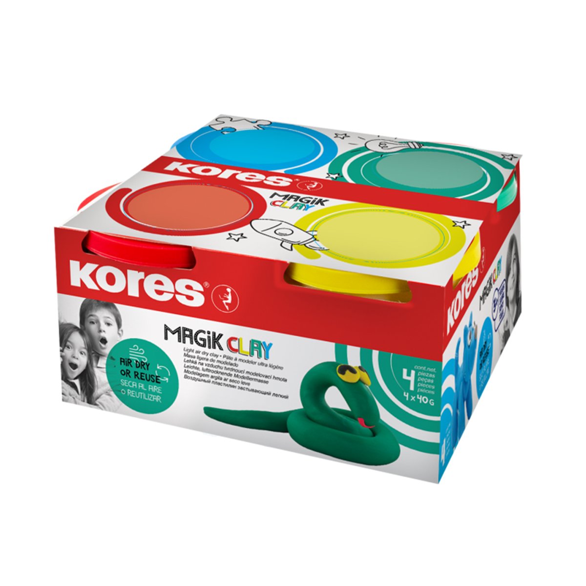 Plastilina Kores Magic Clay, 40 g/culoare, 4 culori basic/set Plastilina Kores Magic Clay, 40 g/culoare, 4 culori basic/set
