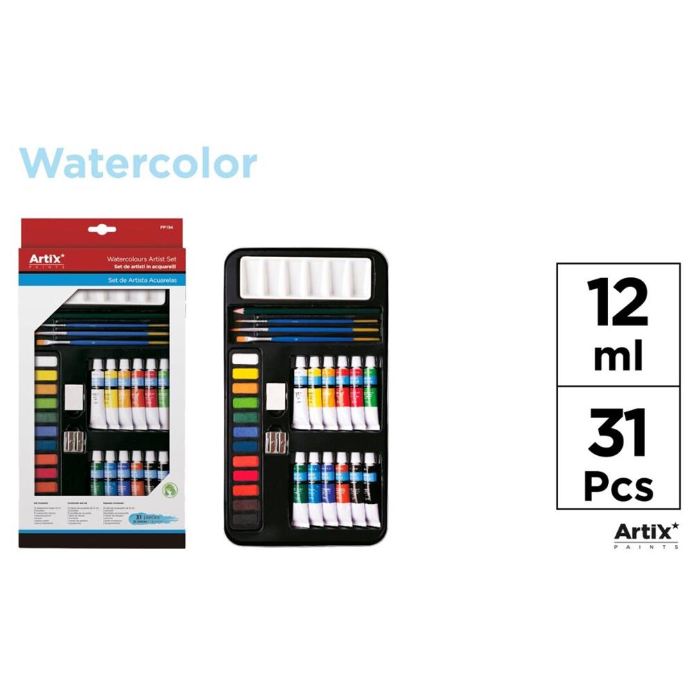 Setul artistului Main Paper, 12 acuarele, 12 tempera, 3 pensule, creion grafit, radiera, ascutitoare Setul artistului Main Paper, 12 acuarele, 12 tempera, 3 pensule, creion grafit, radiera, ascutitoare