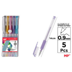 Set 5 rollere cu gel Main Paper, varf 0.9 mm, culori metalizate