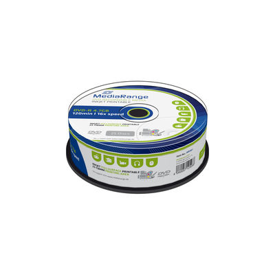 DVD-R MediaRange, 4.7GB, 120 min, 16x, inkjet printable, 25 bucati/set DVD-R MediaRange, 4.7GB, 120 min, 16x, inkjet printable, 25 bucati/set