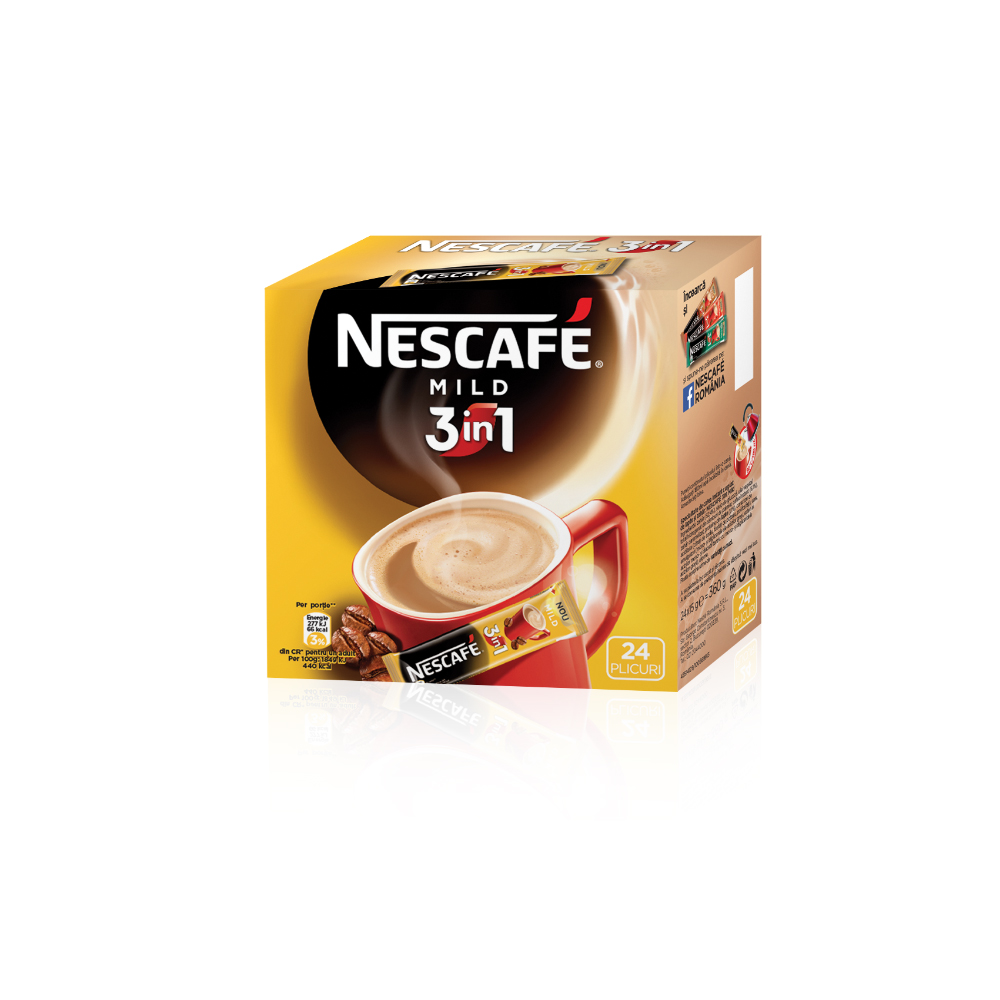 Cafea solubila 3 in 1 Nescafe Mild, 24 plicuri/cutie Cafea solubila 3 in 1 Nescafe Mild, 24 plicuri/cutie
