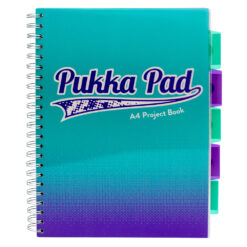 Caiet cu spirala si separatoare Pukka Pad Project Book Fusion, A4, 200 pagini, matematica, albastru marin