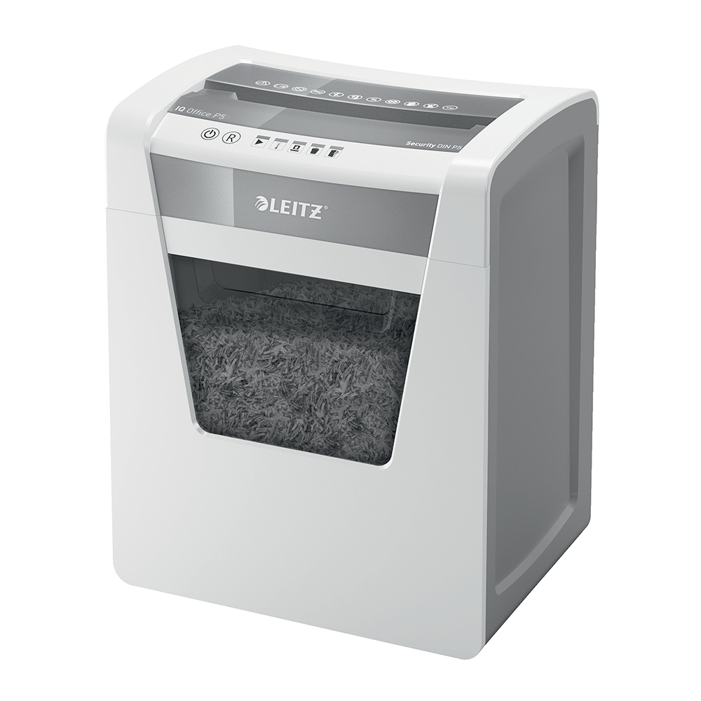 Distrugator documente manual Leitz IQ Office, P5, micro-cut (particule), 10 coli, cos 23l, alb Distrugator documente manual Leitz IQ Office, P5, micro-cut (particule), 10 coli, cos 23l, alb
