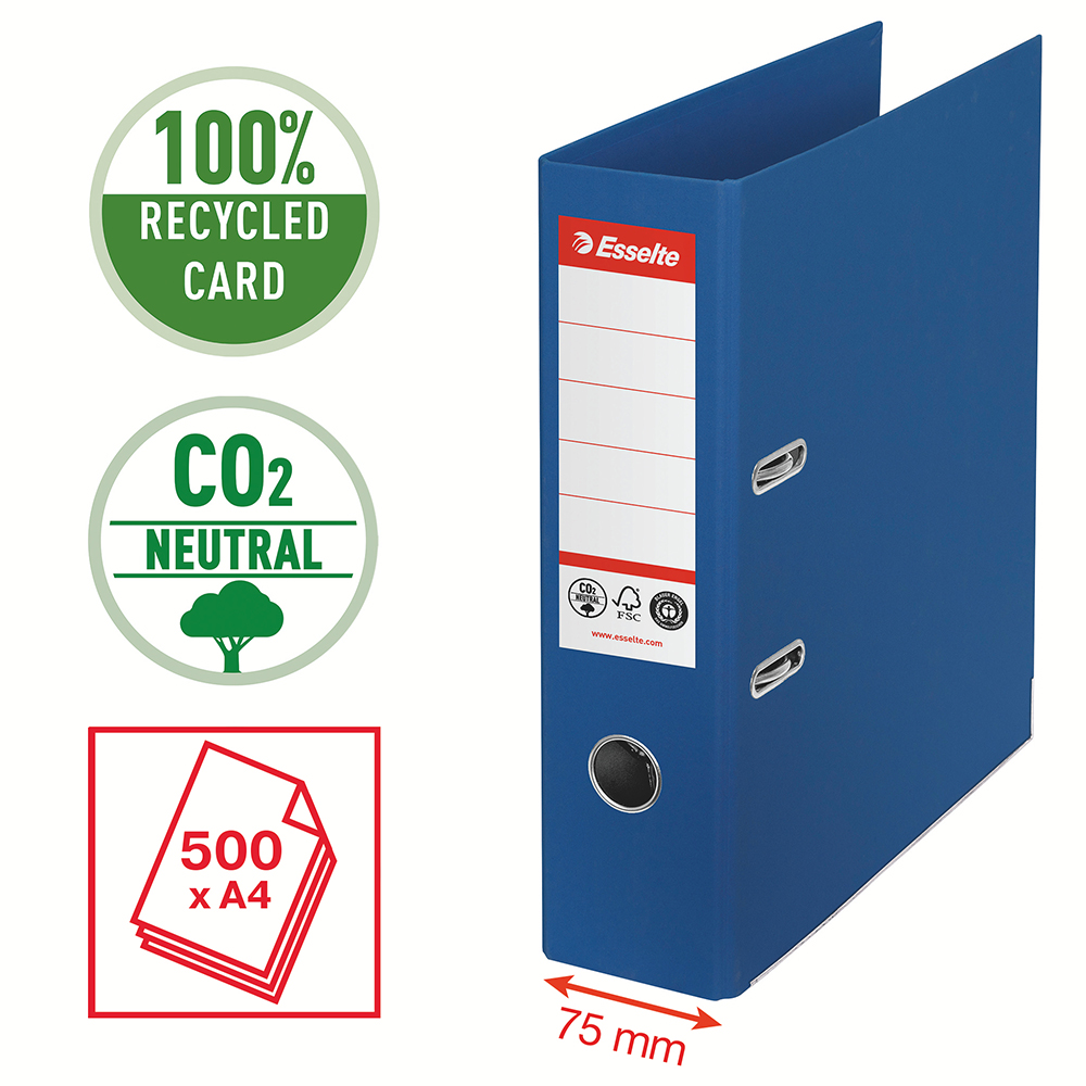 Biblioraft Esselte No.1 Power Recycled, carton reciclat si reciclabil cu amprenta CO2 neutra, A4, 75 mm, albastru Biblioraft Esselte No.1 Power Recycled, carton reciclat si reciclabil cu amprenta CO2 neutra, A4, 75 mm, albastru