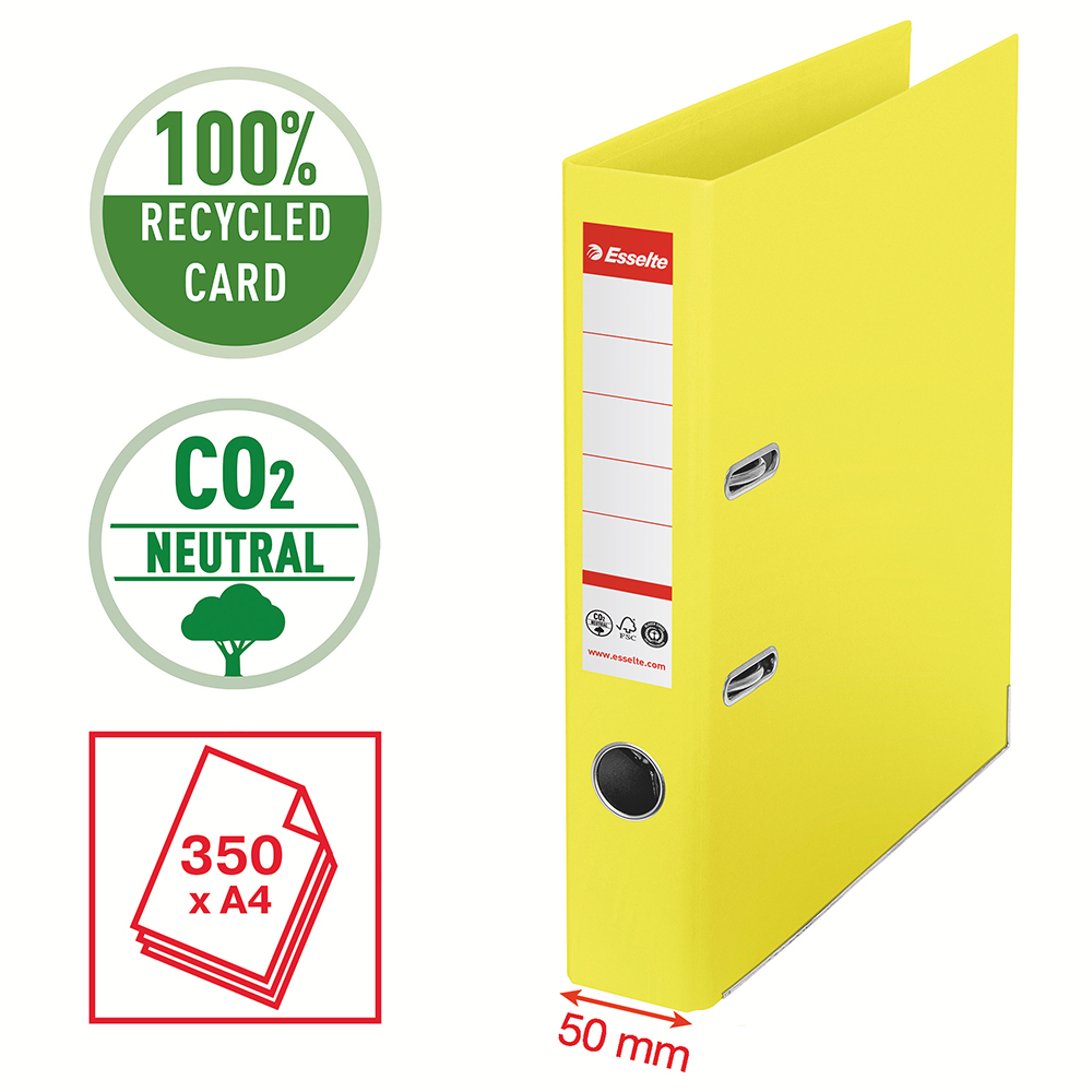 Biblioraft Esselte No.1 Power Recycled, carton reciclat si reciclabil cu amprenta CO2 neutra, A4, 50 mm, galben Biblioraft Esselte No.1 Power Recycled, carton reciclat si reciclabil cu amprenta CO2 neutra, A4, 50 mm, galben