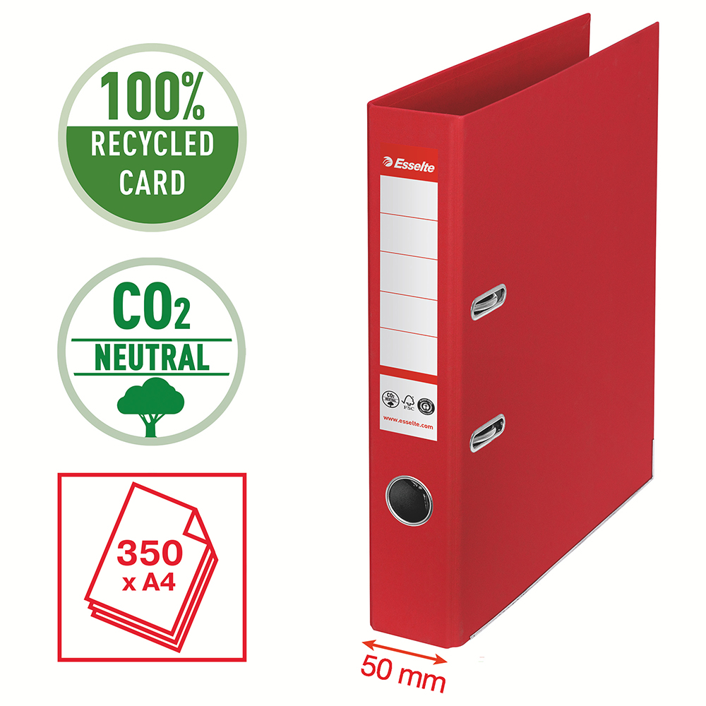 Biblioraft Esselte No.1 Power Recycled, carton reciclat si reciclabil cu amprenta CO2 neutra, A4, 50 mm, rosu Biblioraft Esselte No.1 Power Recycled, carton reciclat si reciclabil cu amprenta CO2 neutra, A4, 50 mm, rosu
