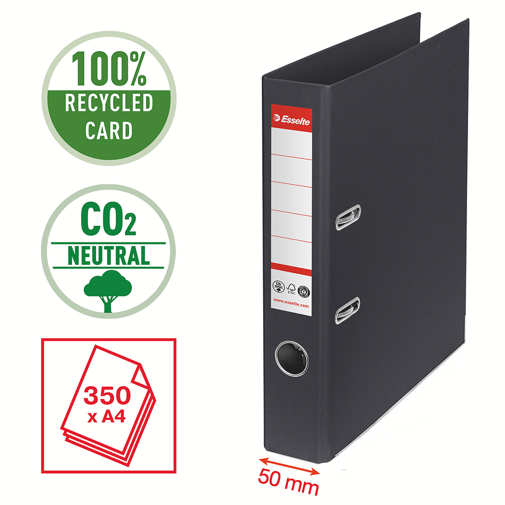 Biblioraft Esselte No.1 Power Recycled, carton reciclat si reciclabil cu amprenta CO2 neutra, A4, 50 mm, negru Biblioraft Esselte No.1 Power Recycled, carton reciclat si reciclabil cu amprenta CO2 neutra, A4, 50 mm, negru