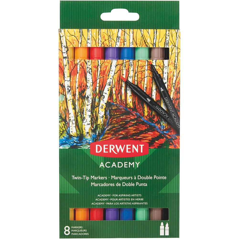 Carioci DERWENT Academy, 2 capete, 8 culori Carioci DERWENT Academy, 2 capete, 8 culori