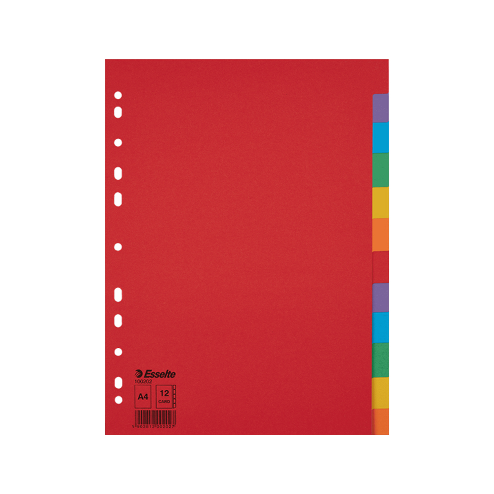 Separatoare din carton Esselte, A4, 12 taste multicolor Separatoare din carton Esselte, A4, 12 taste multicolor