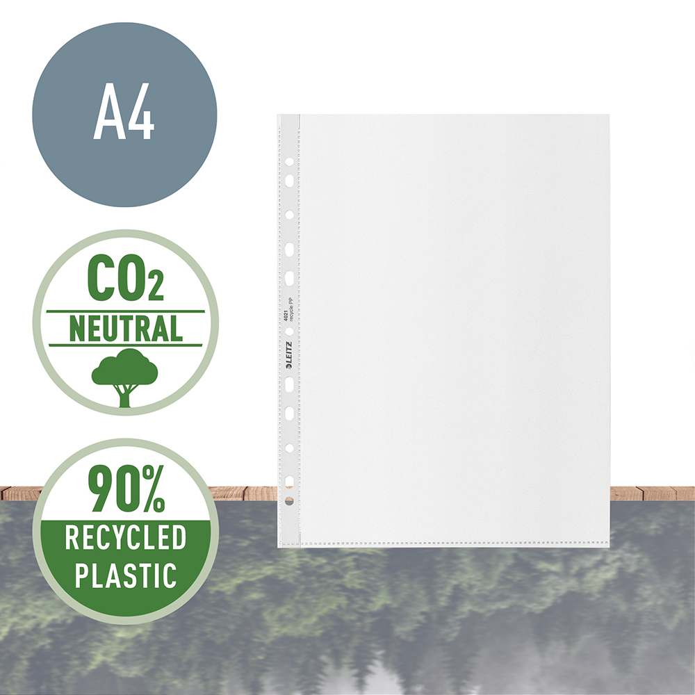 Folie de protectie Leitz Recycle, PP reciclat, A4 Maxi, 100 mic, 25 bucati/ set, standard Folie de protectie Leitz Recycle, PP reciclat, A4 Maxi, 100 mic, 25 bucati/ set, standard