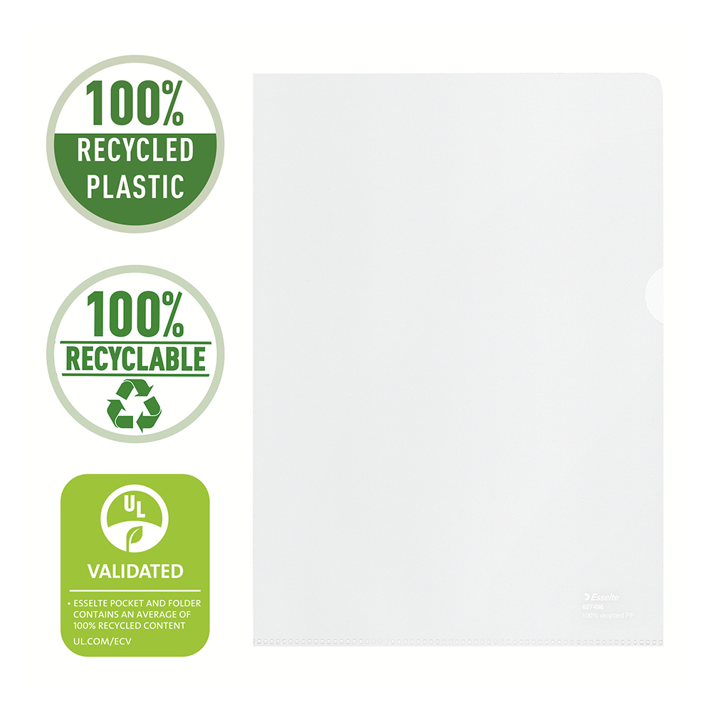 Mapa de protectie Esselte Recycled, PP reciclat, A4, 100 mic, 100 bucati/cutie, standard Mapa de protectie Esselte Recycled, PP reciclat, A4, 100 mic, 100 bucati/cutie, standard