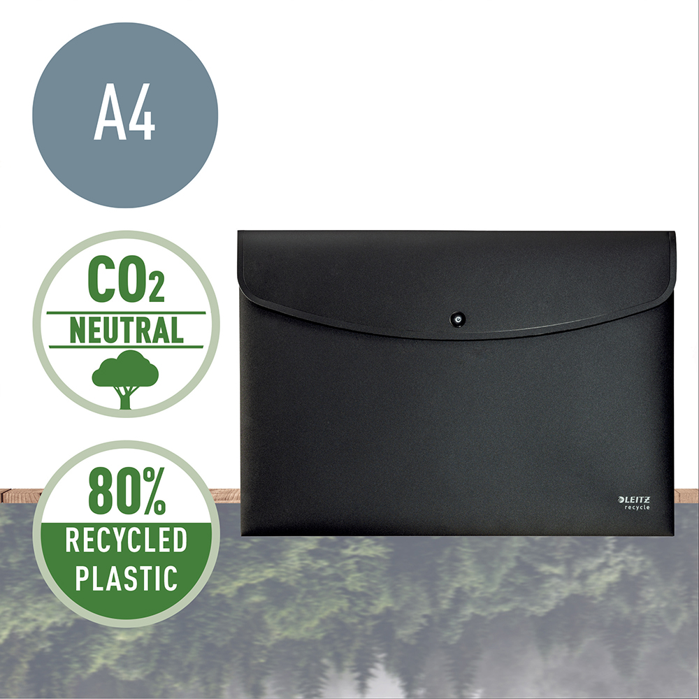 Mapa de protectie Leitz Recycle, cu capse, PP reciclat, A4, 60 coli, negru Mapa de protectie Leitz Recycle, cu capse, PP reciclat, A4, 60 coli, negru