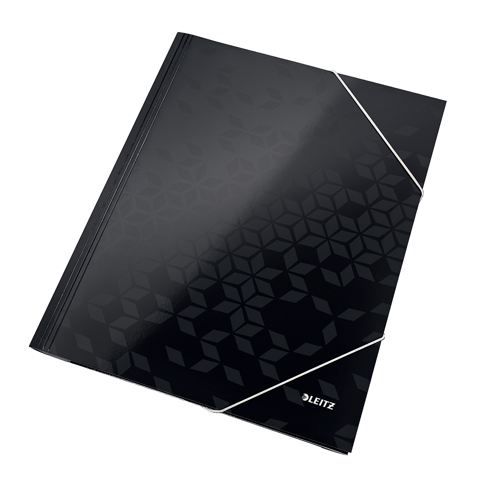 Mapa cu elastic Leitz WOW, carton laminat, A4, 250 coli, negru Mapa cu elastic Leitz WOW, carton laminat, A4, 250 coli, negru