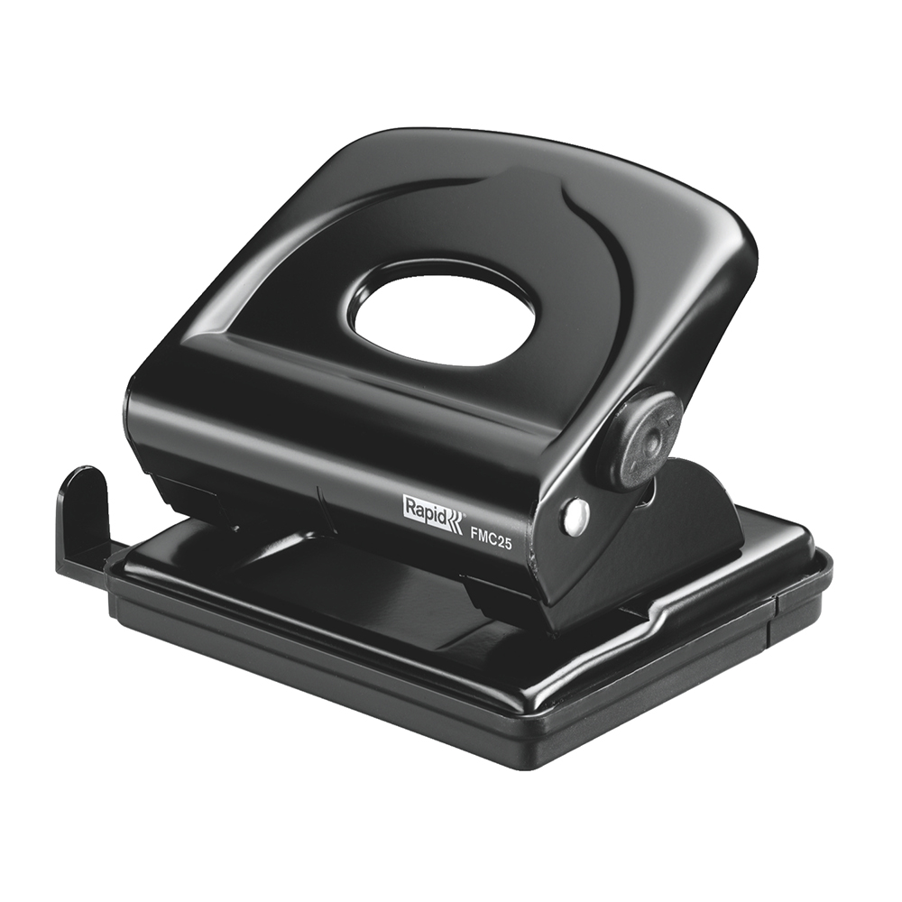 Perforator metalic Rapid FMC25, 25 de coli, cutie, negru Perforator metalic Rapid FMC25, 25 de coli, cutie, negru