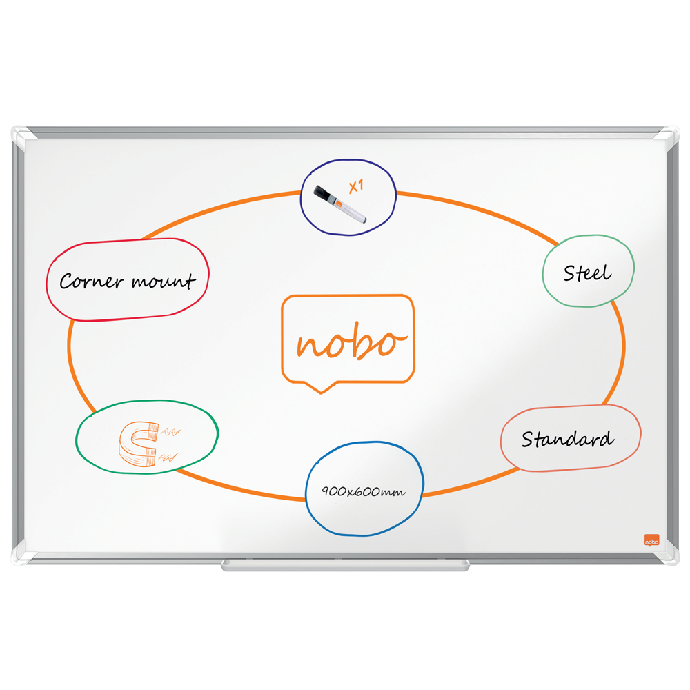 Tabla NOBO Premium Plus, otel lacuit, 90x60 cm, magnetica, include marker si tavita, alb Tabla NOBO Premium Plus, otel lacuit, 90x60 cm, magnetica, include marker si tavita, alb