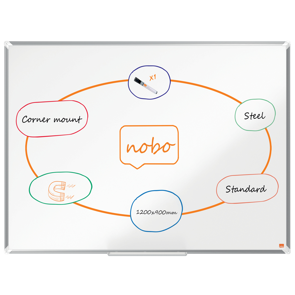 Tabla NOBO Premium Plus, otel lacuit, 120x90 cm, magnetica, include marker si tavita, alb Tabla NOBO Premium Plus, otel lacuit, 120x90 cm, magnetica, include marker si tavita, alb