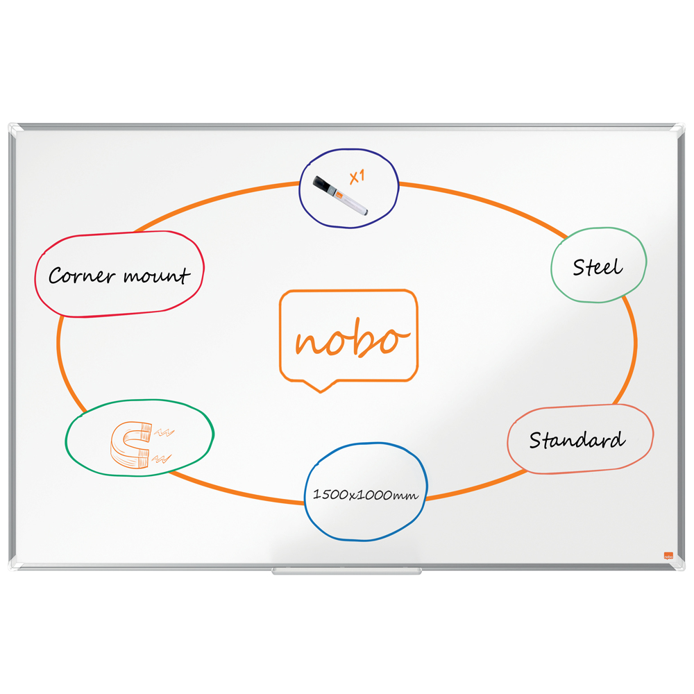 Tabla NOBO Premium Plus, otel lacuit, 150x100 cm, magnetica, include marker si tavita, alb Tabla NOBO Premium Plus, otel lacuit, 150x100 cm, magnetica, include marker si tavita, alb
