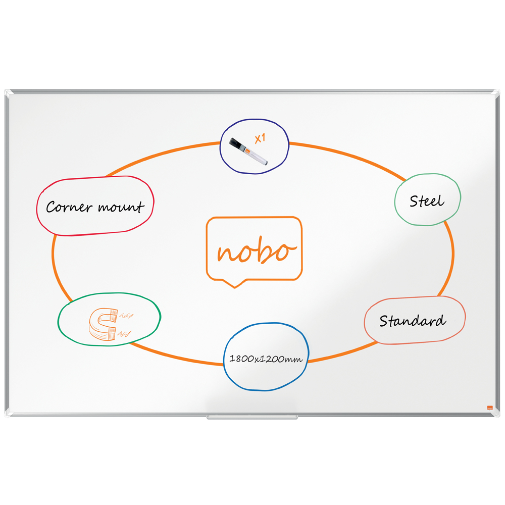 Tabla NOBO Premium Plus, otel lacuit, 180x120 cm, magnetica, include marker si tavita, alb Tabla NOBO Premium Plus, otel lacuit, 180x120 cm, magnetica, include marker si tavita, alb