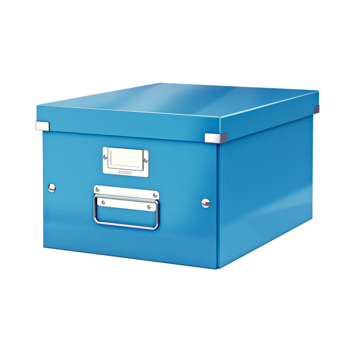 Cutie depozitare Leitz WOW Click & Store, carton laminat, medie, albastru Cutie depozitare Leitz WOW Click & Store, carton laminat, medie, albastru