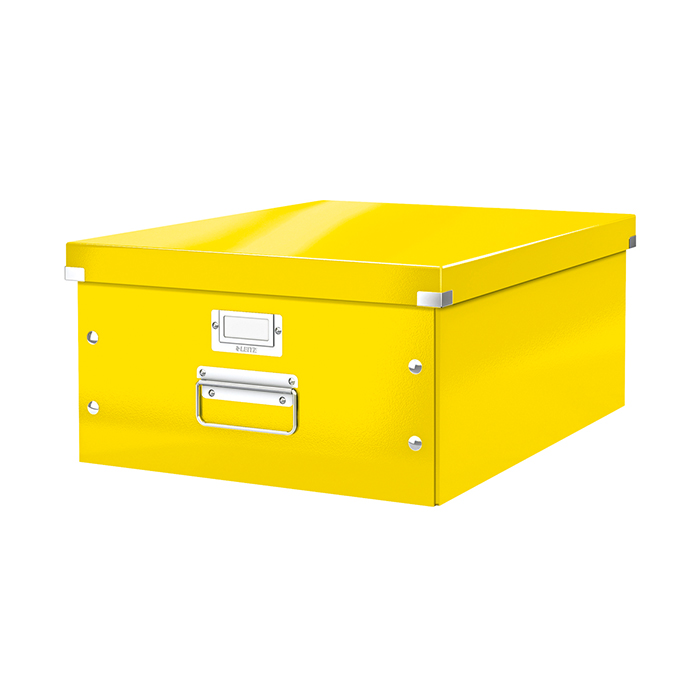 Cutie depozitare Leitz WOW Click & Store, carton laminat, mare, pliabila, galben Cutie depozitare Leitz WOW Click & Store, carton laminat, mare, pliabila, galben