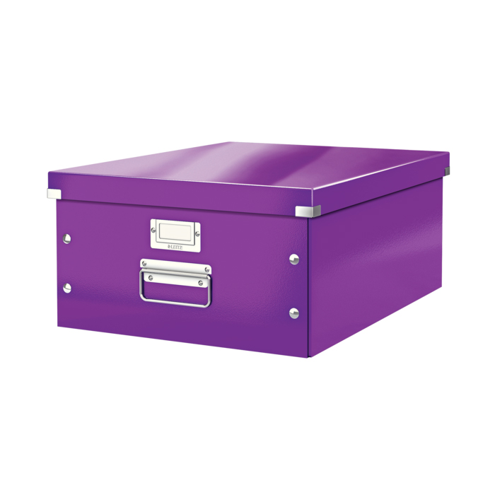 Cutie depozitare Leitz WOW Click & Store, carton laminat, mare, pliabila, mov Cutie depozitare Leitz WOW Click & Store, carton laminat, mare, pliabila, mov