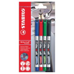 Marker permanent Stabilo Write-4-all, F, 0.7 mm, 4 culori/blister, albastru, negru, rosu, verde