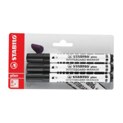 Marker pentru tabla Stabilo Plan, negru, varf tesit 1 - 5 mm, 3 bucati/blister